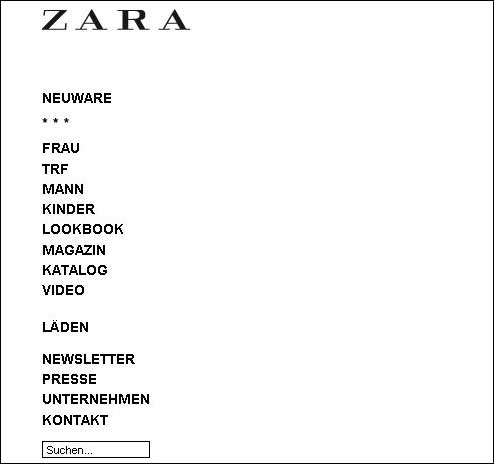 Zara - klara Struktur und gute Aufteilung.