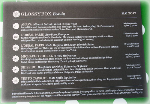 Glossybox Mai 2012 Inhalt