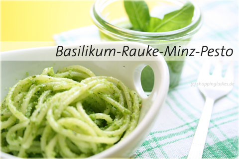 Grünes Basilikum-Rauke-Minz-Pesto