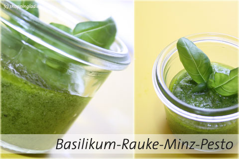 Grünes Basilikum-Rauke-Minz-Pesto